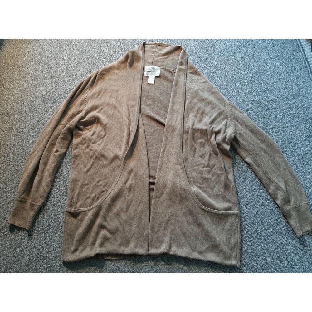 Side Effects Cardigan Long Sleeves Sweater Open Front Pockets Size L Large Tan